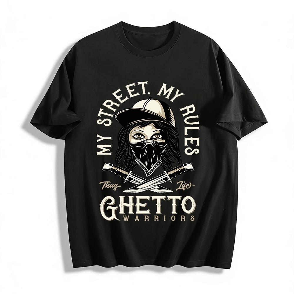Ghetto Warriors Маскированный Женский Боец Графическая Футболка Уличный Стиль Топ Футболка из Чистого Хлопка XXS