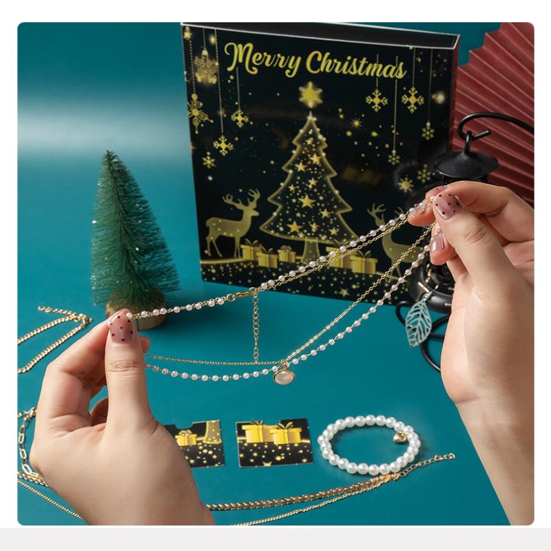 1 Set 24 Günlük Noel Geri Sayım Takvimi Sürpriz Kendin Yap Yaratıcı Takı Uçlu Yapım Kiti Noel Advent Takvimi Kız Bileklik