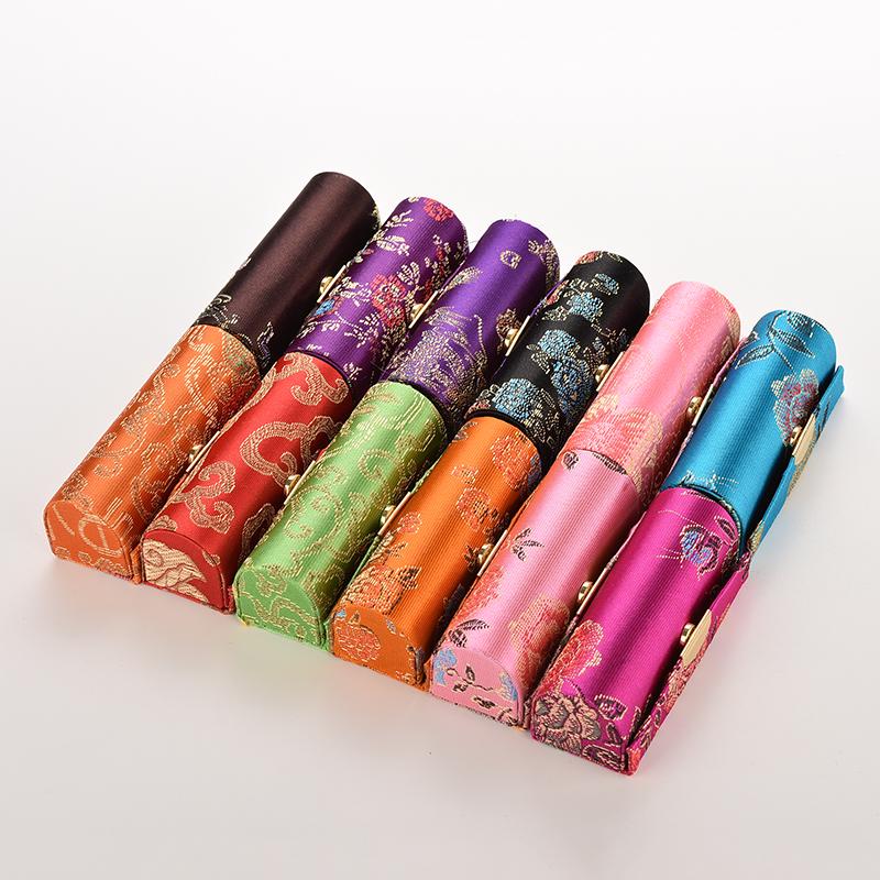 

Fashion 1pc Lipstick Case Retro Embroidered Holder Flower Design With Mirror Cosmetic Bags Random Color