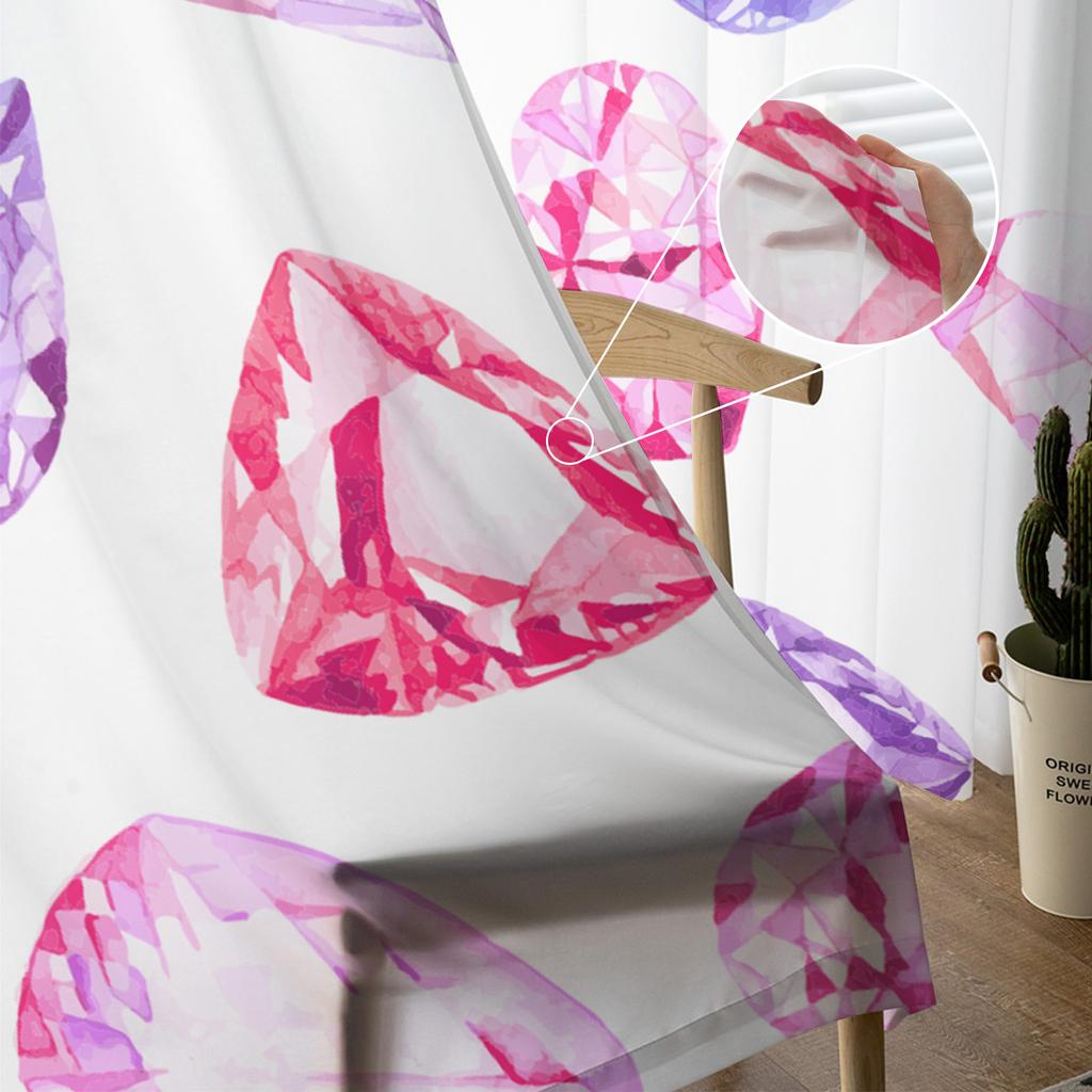 Rosa Akvarell Diamant Fönsterbehandling Tyll Moderna Skira Gardiner för Kök Vardagsrum Sovrumsgardiner Dekoration