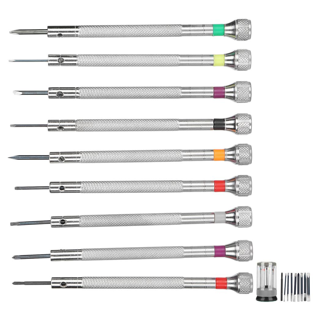9pcs Watch Screwdrivers Set with Base Alloy Slot Cross Watch Screwdrivers Accessories