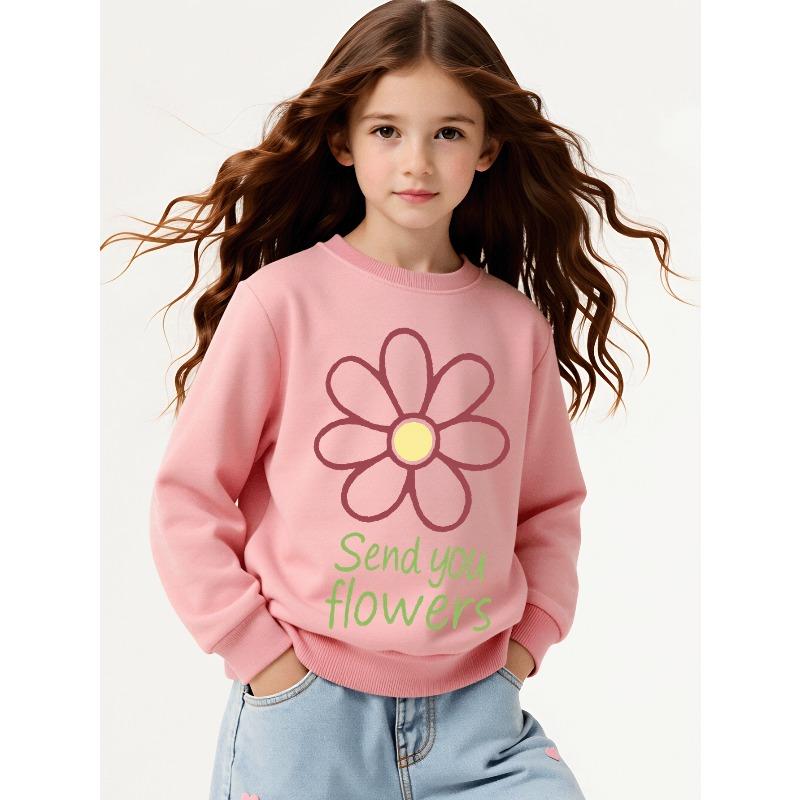 Kids Sweatshirt ,Casual Sweatshirt Printed Round Neck Pullover, Send You Flowers, Autumn And Winter,Comfortable Warm Fashion Printed Top