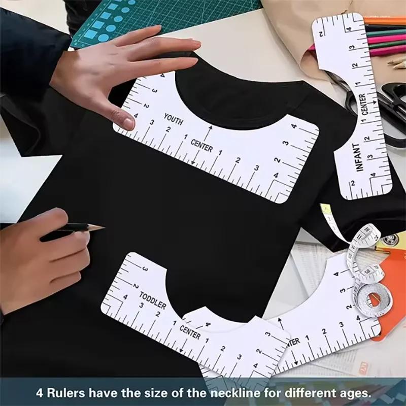 4pcs-T-shirt Alignment Tool Guide Ruler Round Neck Calibration Sewing Scalar Ruler