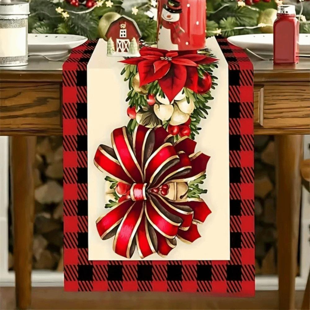 Reindeer Christmas Table Runner Tabletop Decoration Poinsettia Table Runner  Kitchen