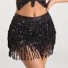 Latin Dance Hula Short Skirt Dress Stage Carnival Party Performance Hip Scarf Three-Layer Tassel Belly Dance Sequins Waist Chain