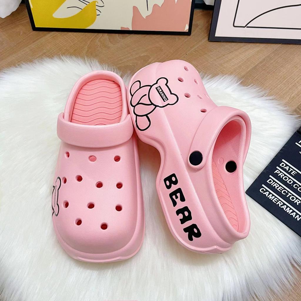 New thick-soled hole shoes women's summer outer wear bag head printing cartoon beach stepping on shit high-heeled cool slippers
