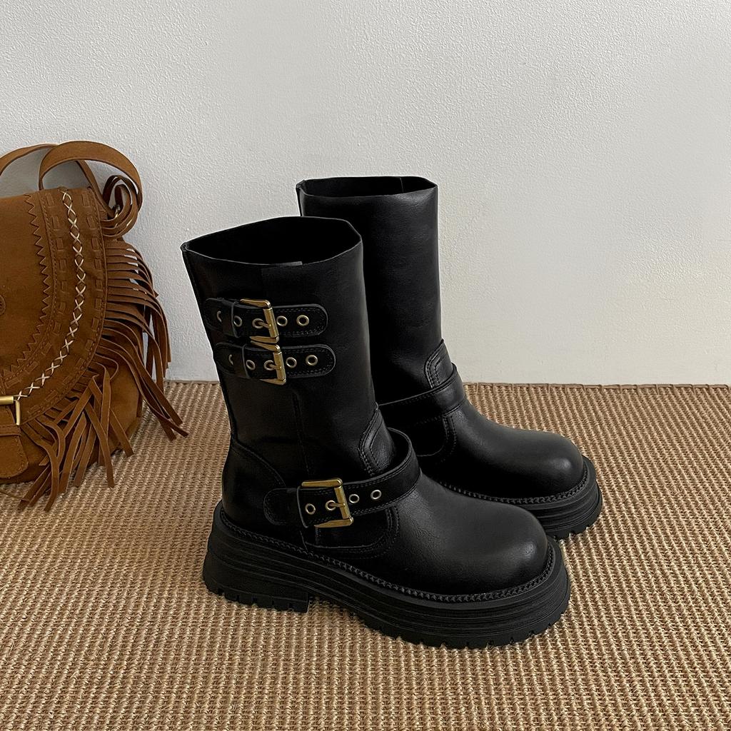 Khaki British Style Platform Martin Boots Women's 2025 New Autumn Small Man Height and Thinness Maillard Short Boots