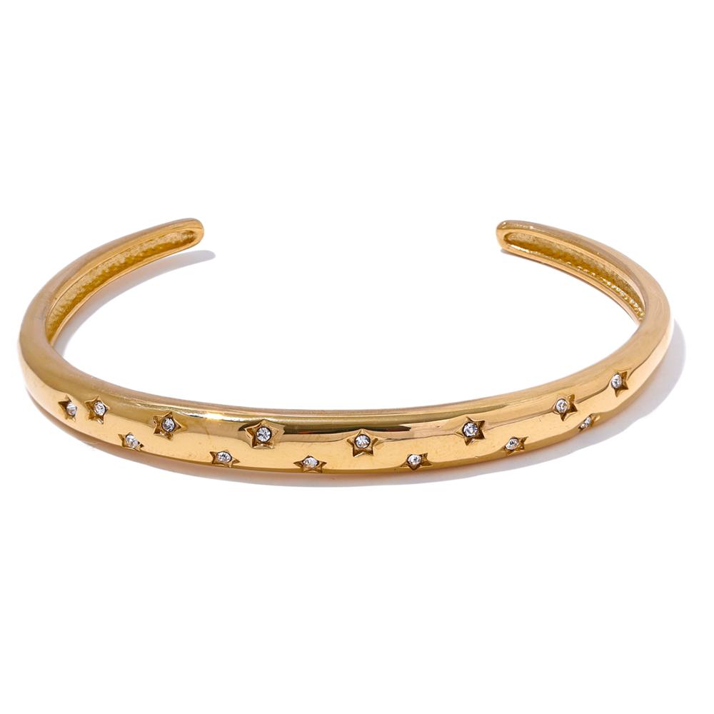 

Yhpup Delicate Inlaid Cubic Zirconia Stainless Steel Star Metal Cuff Open Bracelet Bangle 18K PVD Plated Charm Jewelry Gift