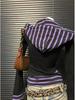 American Street Style Women's Slimming Faux Two-Piece Long-Sleeve Hoodie with Patchwork Stripes
