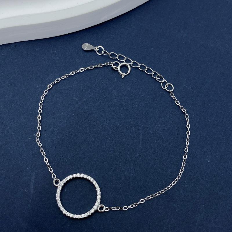 Exquisite S925 Sterling Silver Geometric Circle Bracelet - Electroplated Micro-Set Jewelry for Trendy European and American Style S925 Sterling Silver
