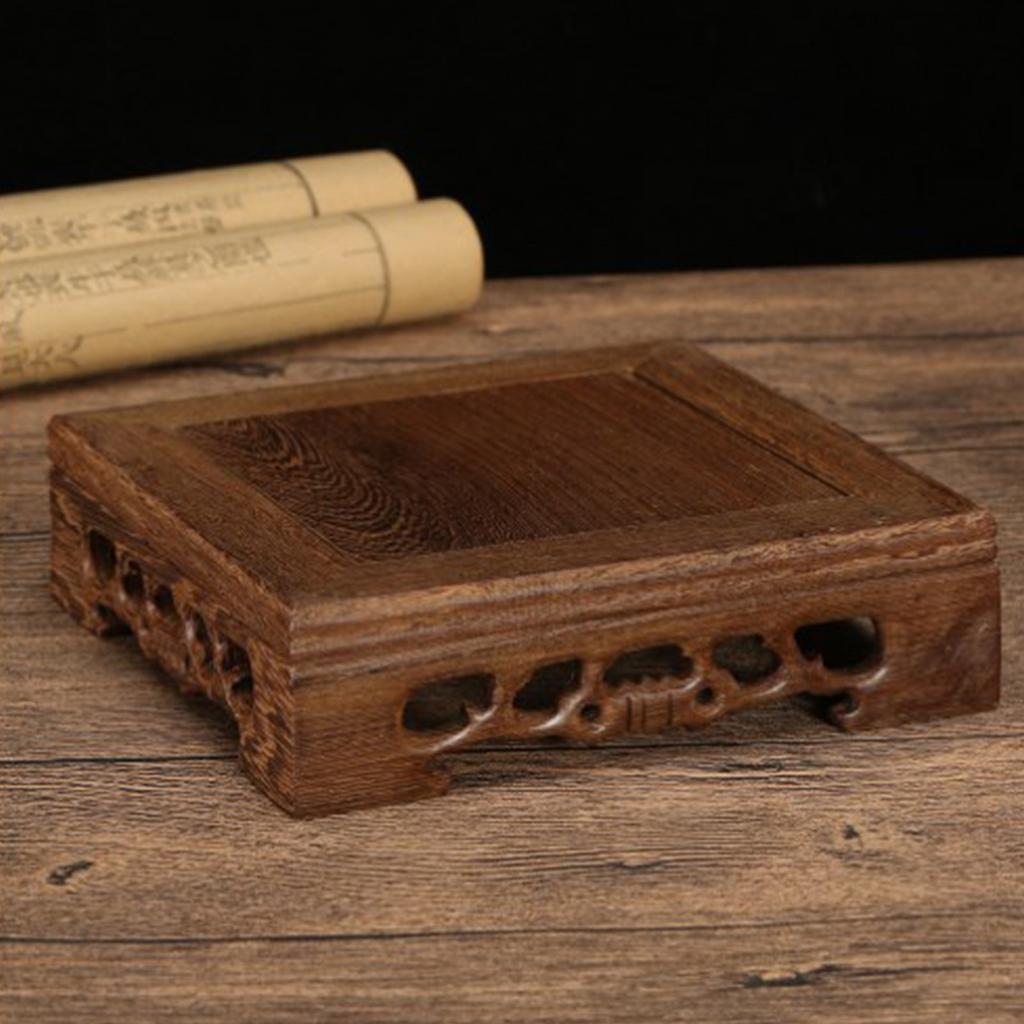 Rectangular Wooden Display Stand Carved Wood Antique Furniture Decoration Crafts Ornament Base L 17x11x3.8cm