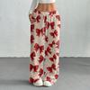 Women's Casual Fashion Printed Elastic Waist Loose Straight Leg Pants With Rope