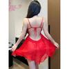 Sexy Mature Mesh See-through Temptation Nightdress Pure Desire Pajamas Dress Elegant Red Sweet Tank Mini Dress Korean Women J69G