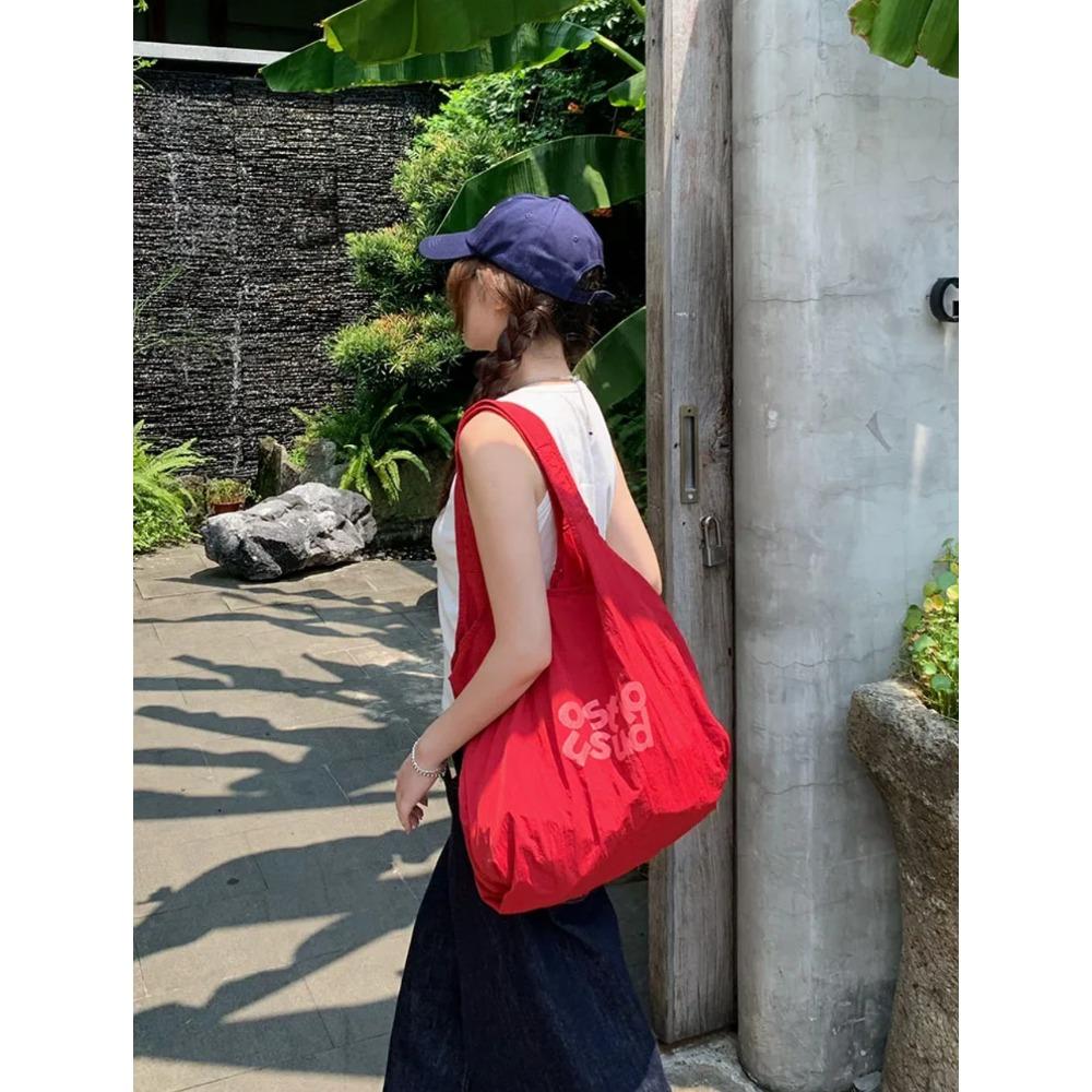 New Korean Lazy Wind Letter Nylon Large Capacity Tote Bag Simple Student Class Commuter Canvas Bag