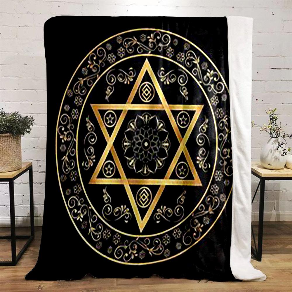 Golden Star Mandala Design Printed Flannel Blanket for Bedroom, Living Room, Sofa, and Nap