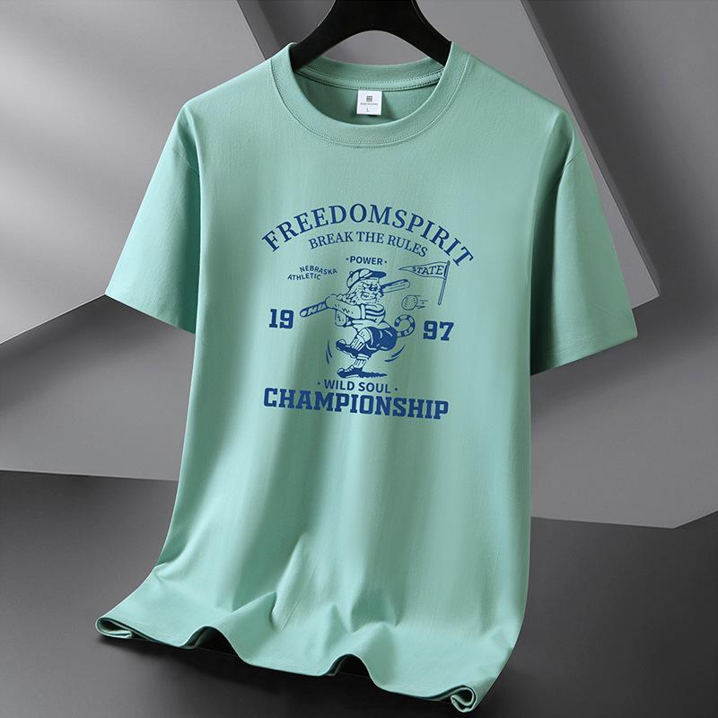 Freedom Spirit 10 цветов мужская футболка из чистого хлопка свободная мужская футболка с круглым вырезом и коротким рукавом большой размер S-6XL S светло-зеленый 1249₽
