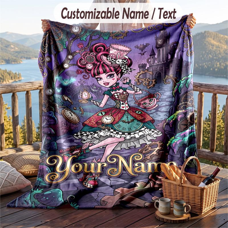 Custom Text Flannel Throw Blanket, Lightweight Cozy Bed Sofa BlanketMonster High