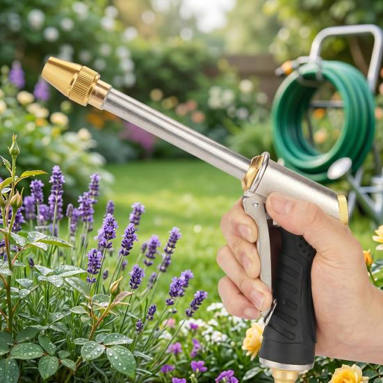 Garden Hose Nozzle, Long Wand High-Pressure Sprayer with Anti-Slip Grip, Heavy Duty Booster Nozzle for Car Washing Garden Watering