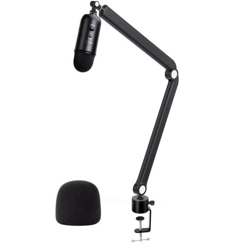 For Blue Yeti Microphone Arm - Heavy-Duty Microphone Stand with Wind-Reducing Mic Foam Cover, Adjustable Weighted Metal Boom Arm, and 3/8" to 5/8" Ada