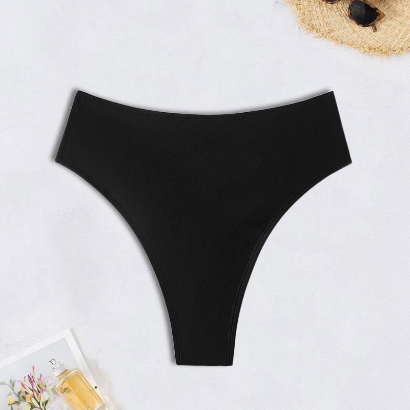 Damen einfarbiger Tanga-Bikinihose mit Kreuzrücken-Trägern Schwimmen Wassersport
