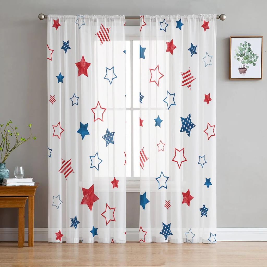 Unabhängigkeitstag-Pentagramm-durchsichtige Fenstervorhänge für Wohnzimmer, Küche, Kinderschlafzimmer, Voile-Hängevorhang