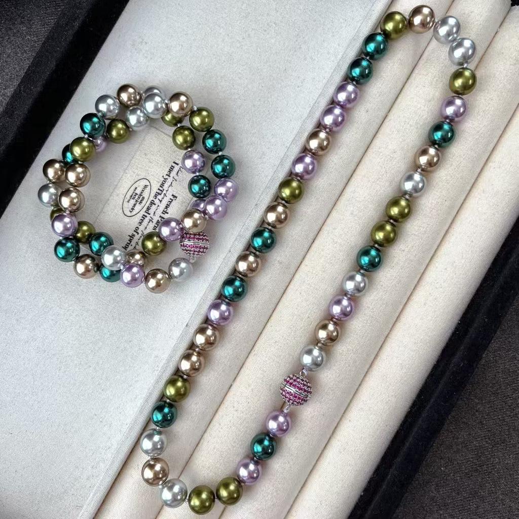 Vintage Autumn And Winter Morandi High-Gloss High-Quality Mixed-Color Artificial Pearl Collarbone Chain Necklace