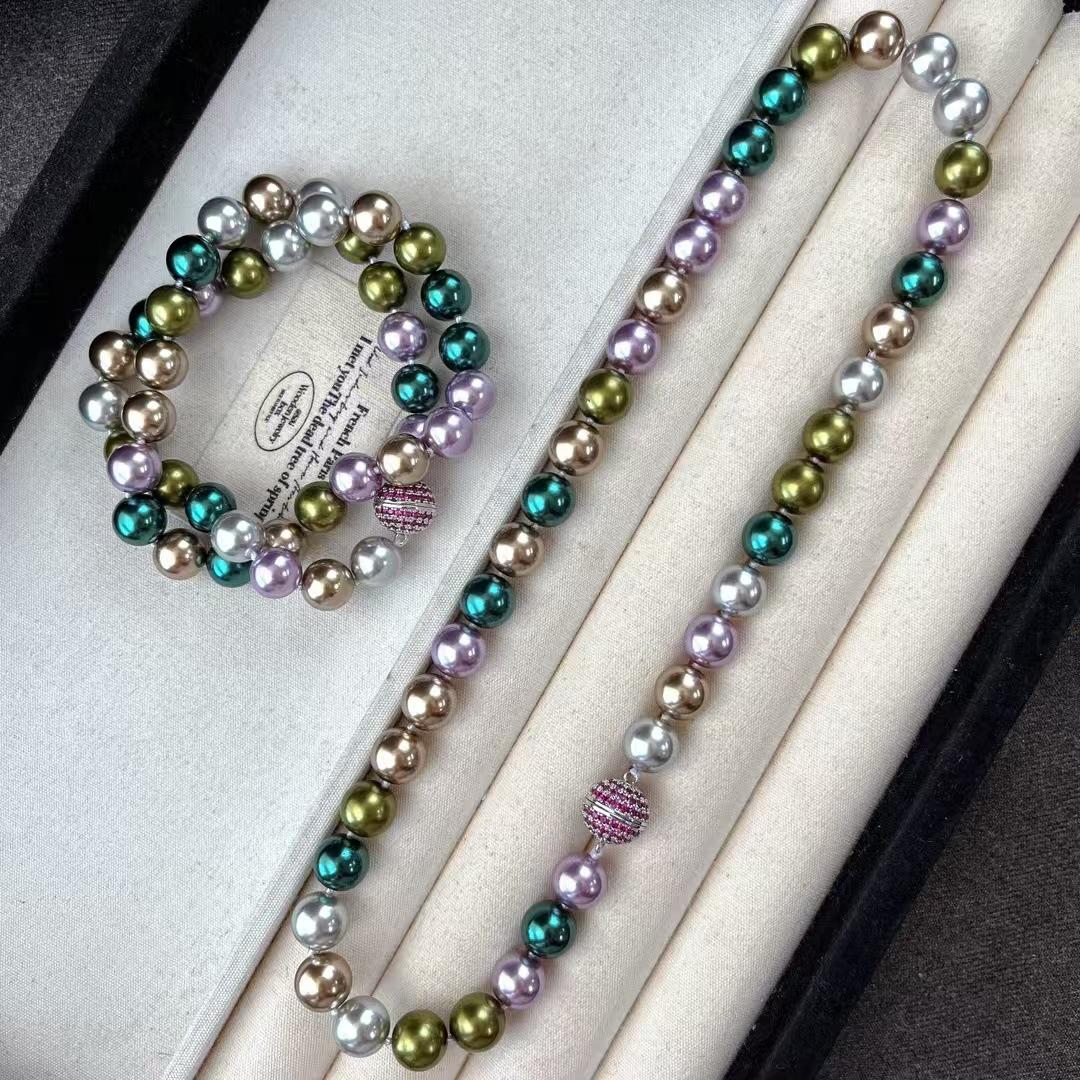 

Vintage Autumn And Winter Morandi High-Gloss High-Quality Mixed-Color Artificial Pearl Collarbone Chain Necklace