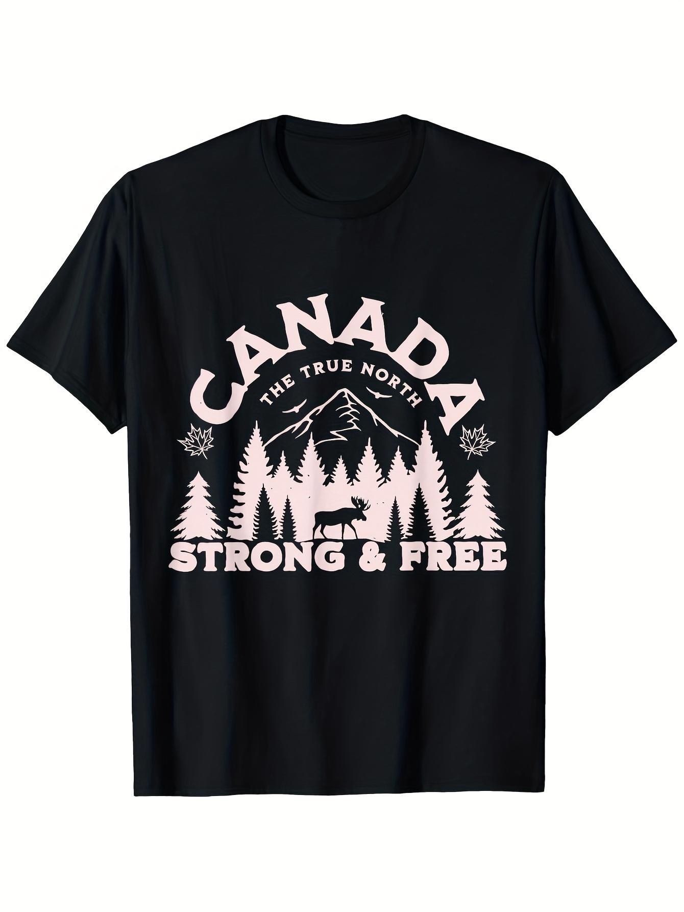 True North Strong & Free Canada Graphic T-shirt - 100% Cotton Unisex Streetwear Tee with Mountain & Pine Tree Design XXXL