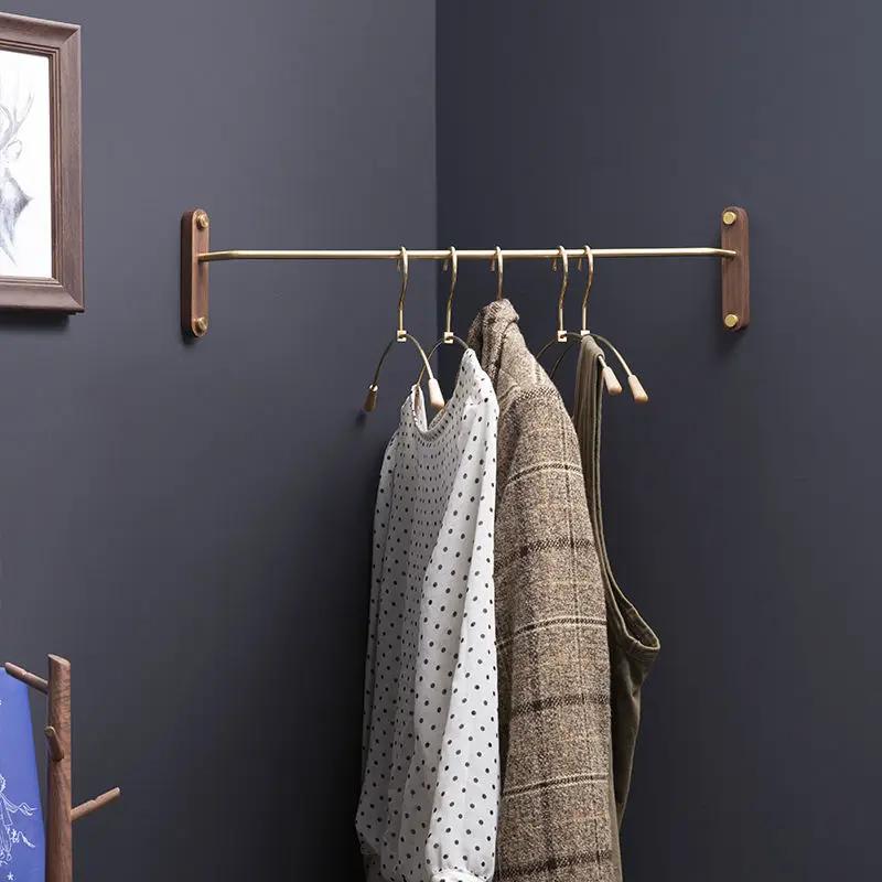 Practical Walnut Solid Wood Clothes Hanger Cloakroom Bathroom Toilet Furniture Storage Brass Metal Wall Hanging Coat Towel Rack