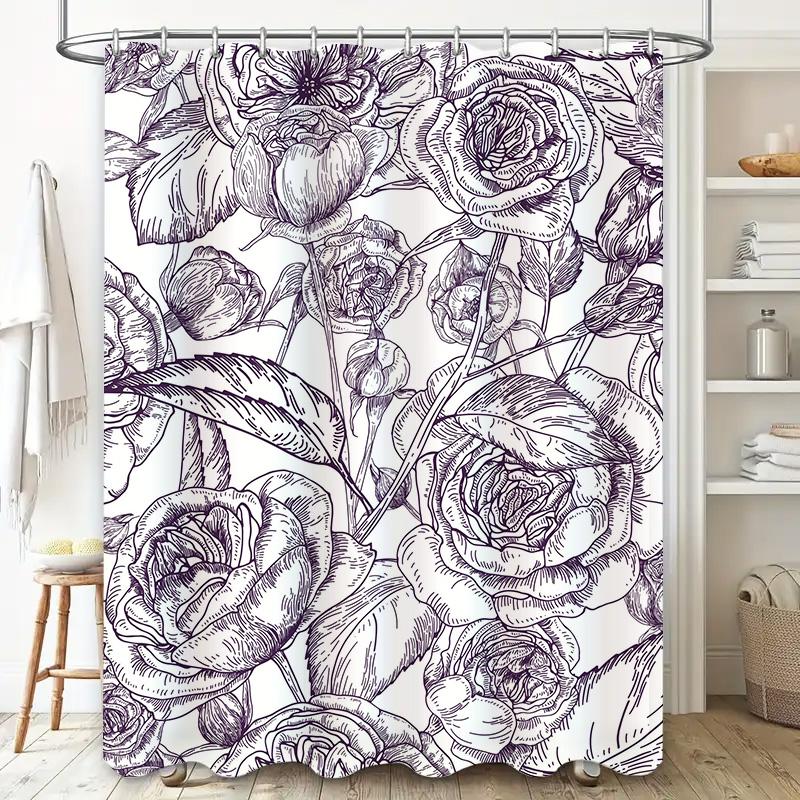 Elegant Dark Floral Print Shower Curtain Waterproof Bathroom Decor 3D Polyester Water Repellent High Quality Size Customizable