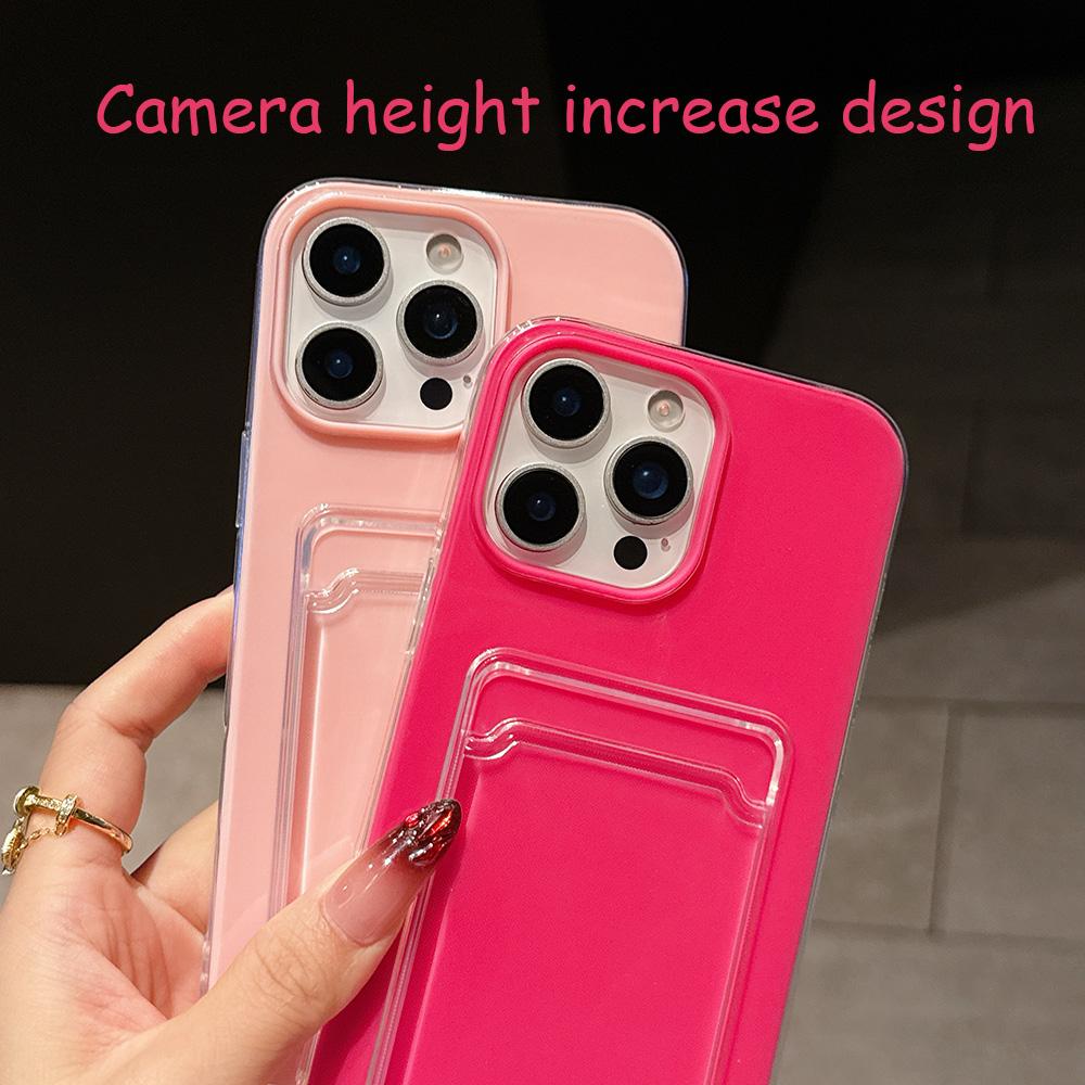 2in1 Card Holder Slot Wallet Photo Pocket Clear Candy Color Case For iPhone 17 16 15 14 13 12 11 Pro Max TPU+PC Shockproof Cover