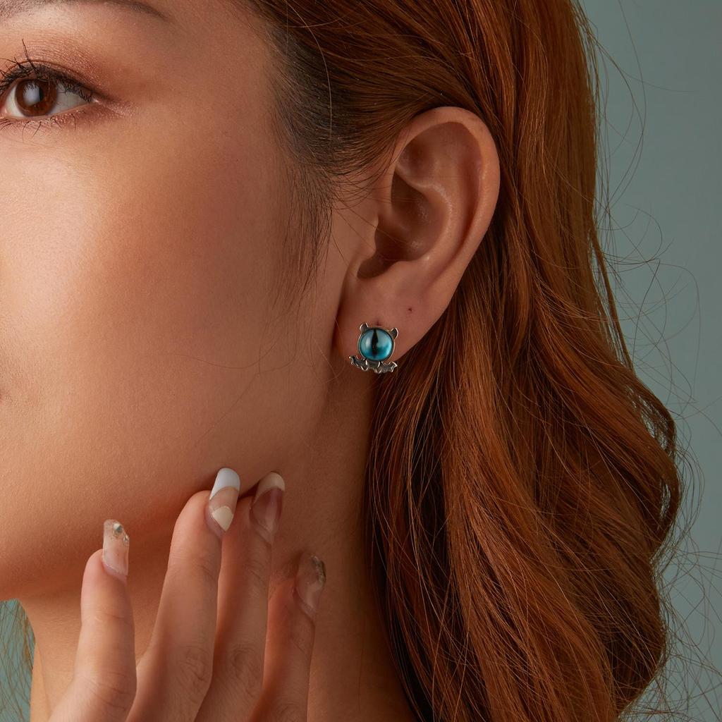 Vintage Sex Demon Eyes Stud Earring S925 Sterling Silver Oxidized Halloween Earrings