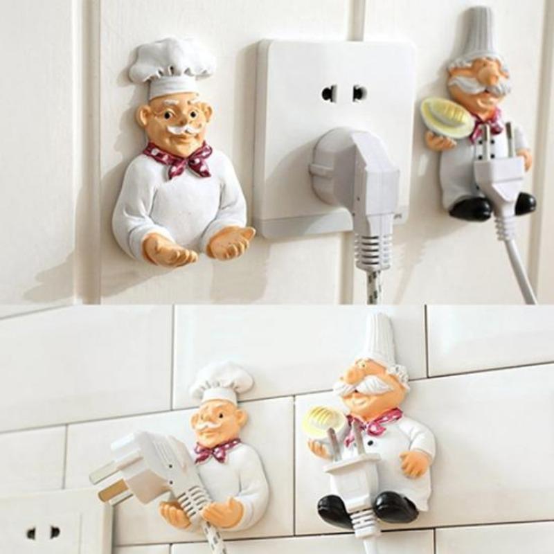 1Pc Creative Lovely Cartoon Chef Strong Storage Rack Hook Wall Decor Plug Holder
