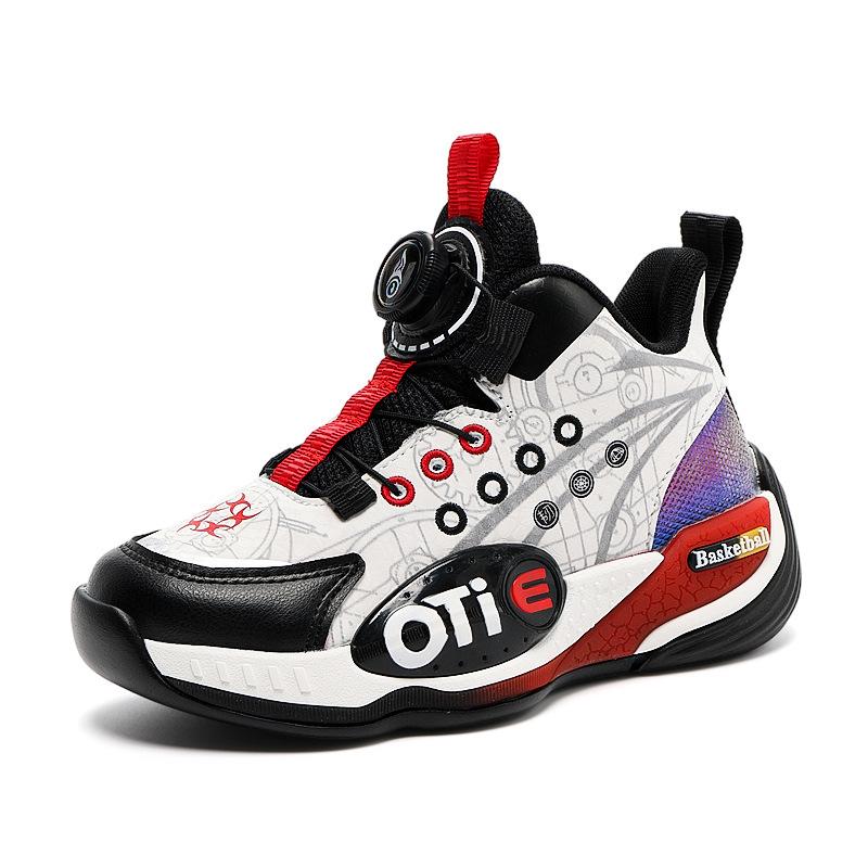 

Popular leather surface children s outdoor basketball shoes comfortable inner thick sole cool trendy sports shoes rotating buckle 40