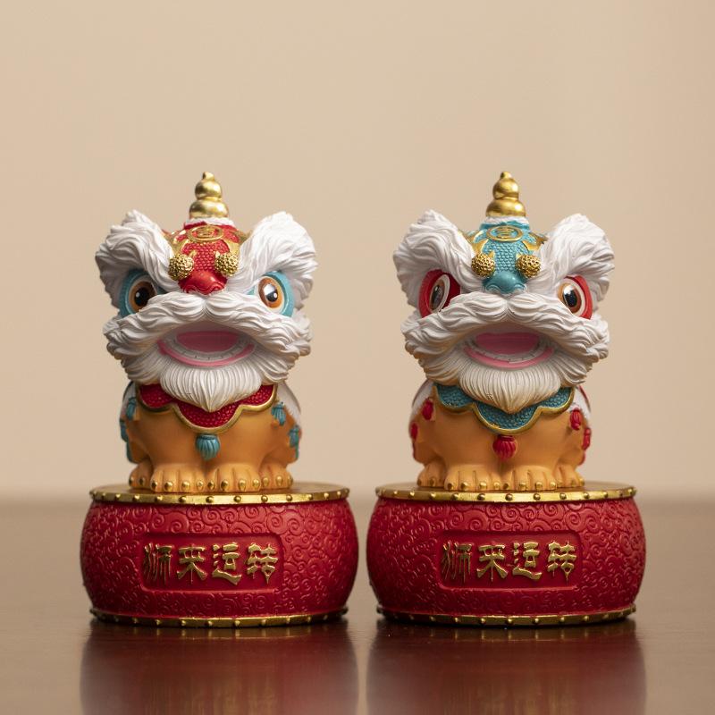 Resin Lion Dance Sculptures and Figurines Chinese Characteristic Mascot Luxury Home Room Office Table Decoration and Accessories