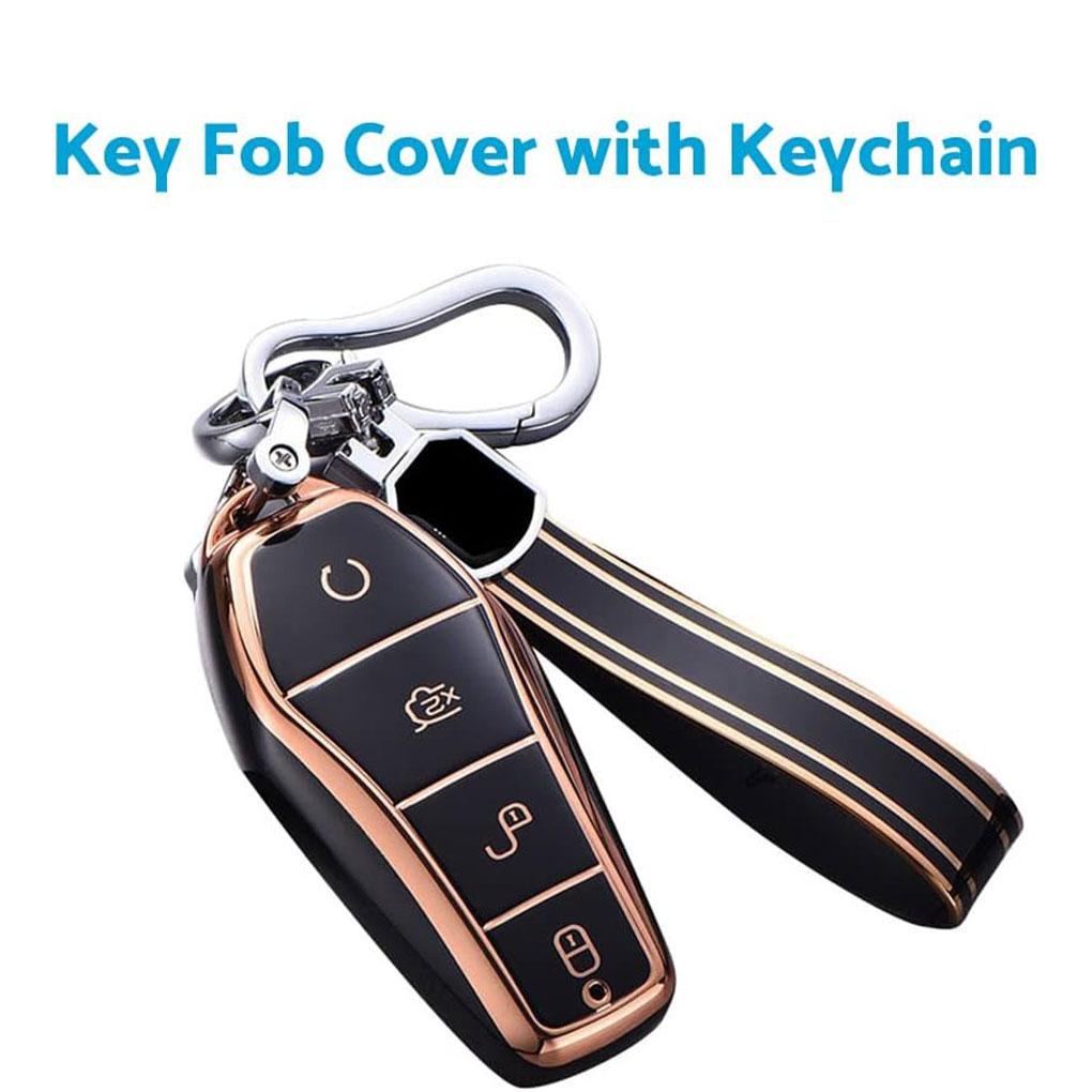 Stylish TPU Car Key Case For Durable Key Protection Flexible Rubber Car Key Case Shells black   buckle rope