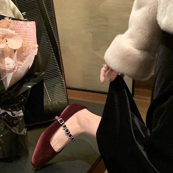 Fashion Mary Jane Single Shoes Thick Heel Shoes Elegant Classic Retro Square Toe Comfortable Soft Shallow Cut Low Heel Women's Shoes