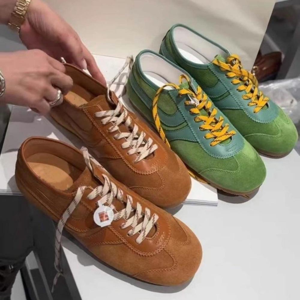 Fashion Leather Women's Casual Sneakers Designer Training Shoes Patchwork Lace-up Sneakers Leather Flat Women's Shoes