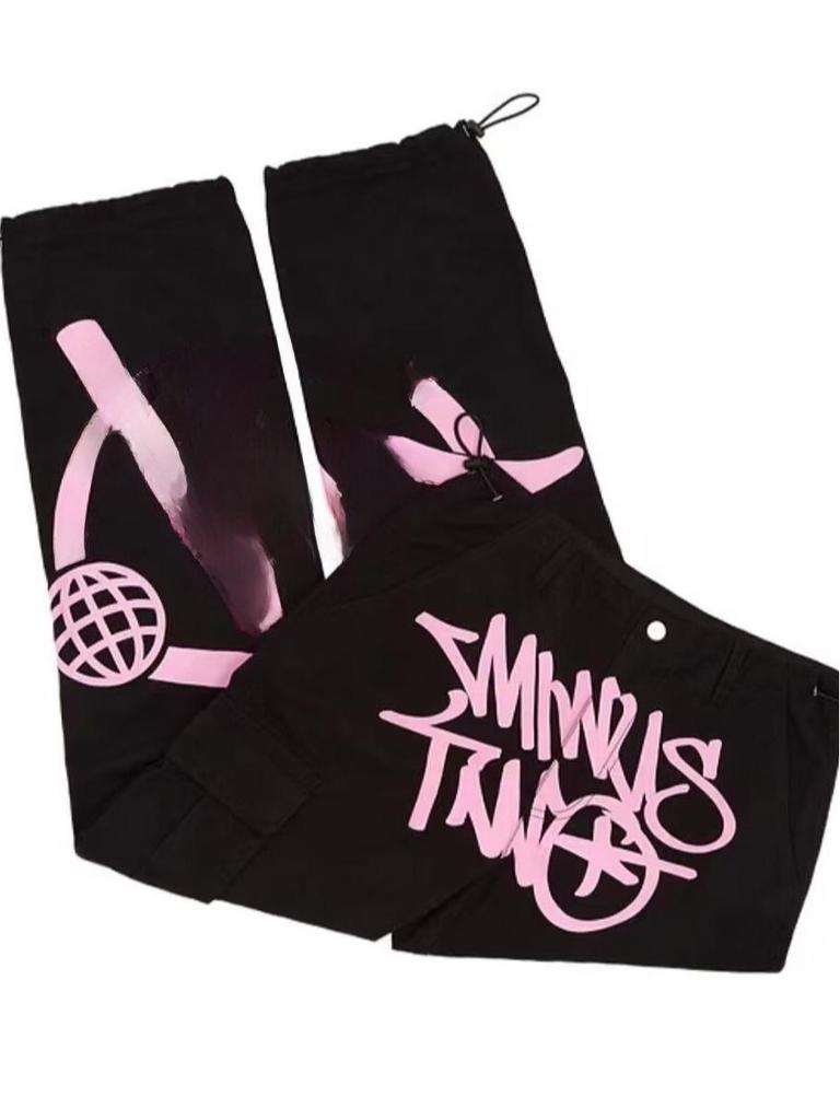 Men's High Waist Retro Y2K Print Pocket Overalls - Hip Hop Street Style