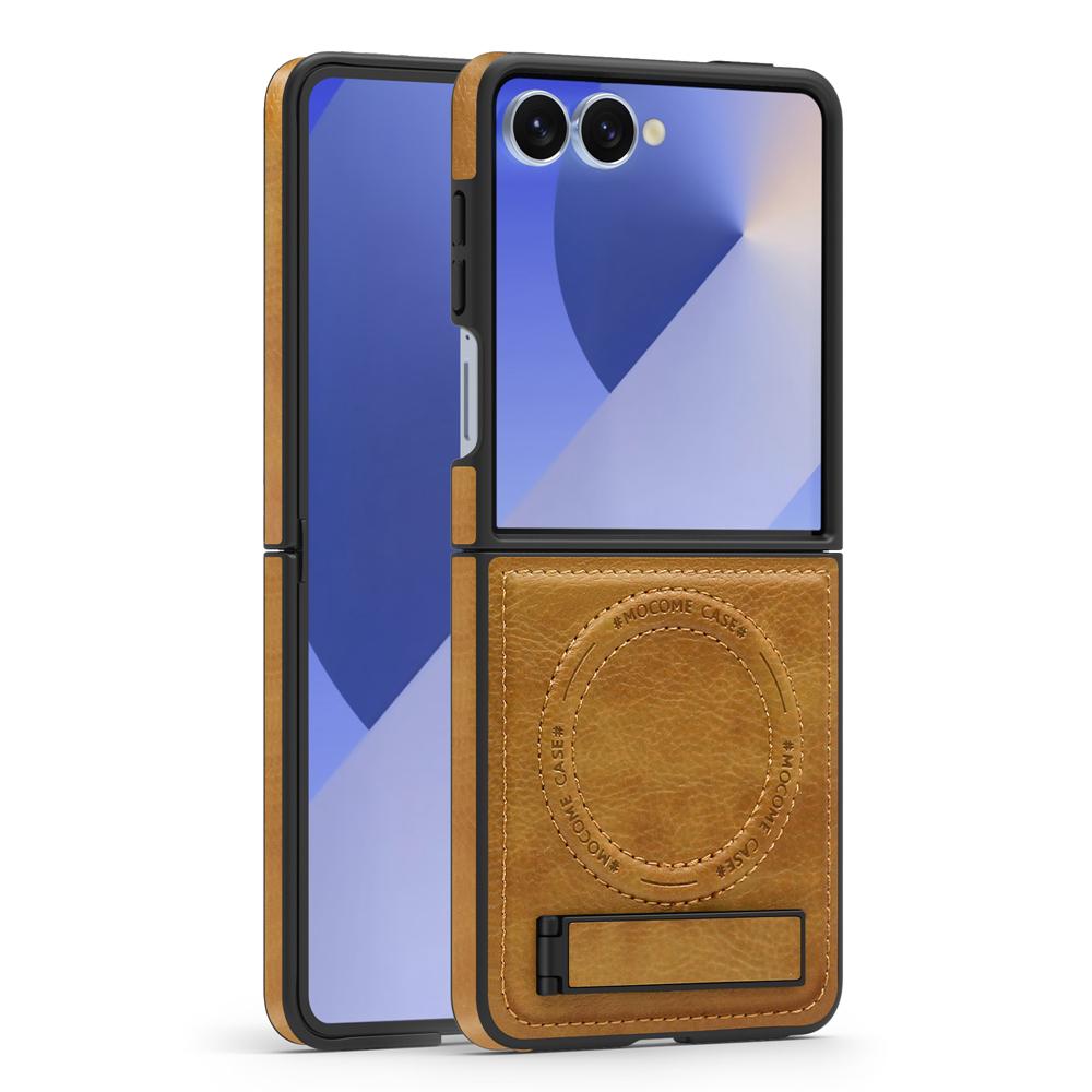 KEYSION Luxus PU Leder Magnetische Hülle für MagSafe für Samsung Galaxy Z Flip 7 5G 7 SE Ständer Kabelloses Laden Handyhülle