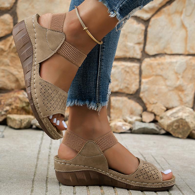 

Модные женские сандалии на платформе с твердым клином, летние сандалии с эластичной резинкой, уличные сандалии с толстой подошвой, женская обувь 36 хаки