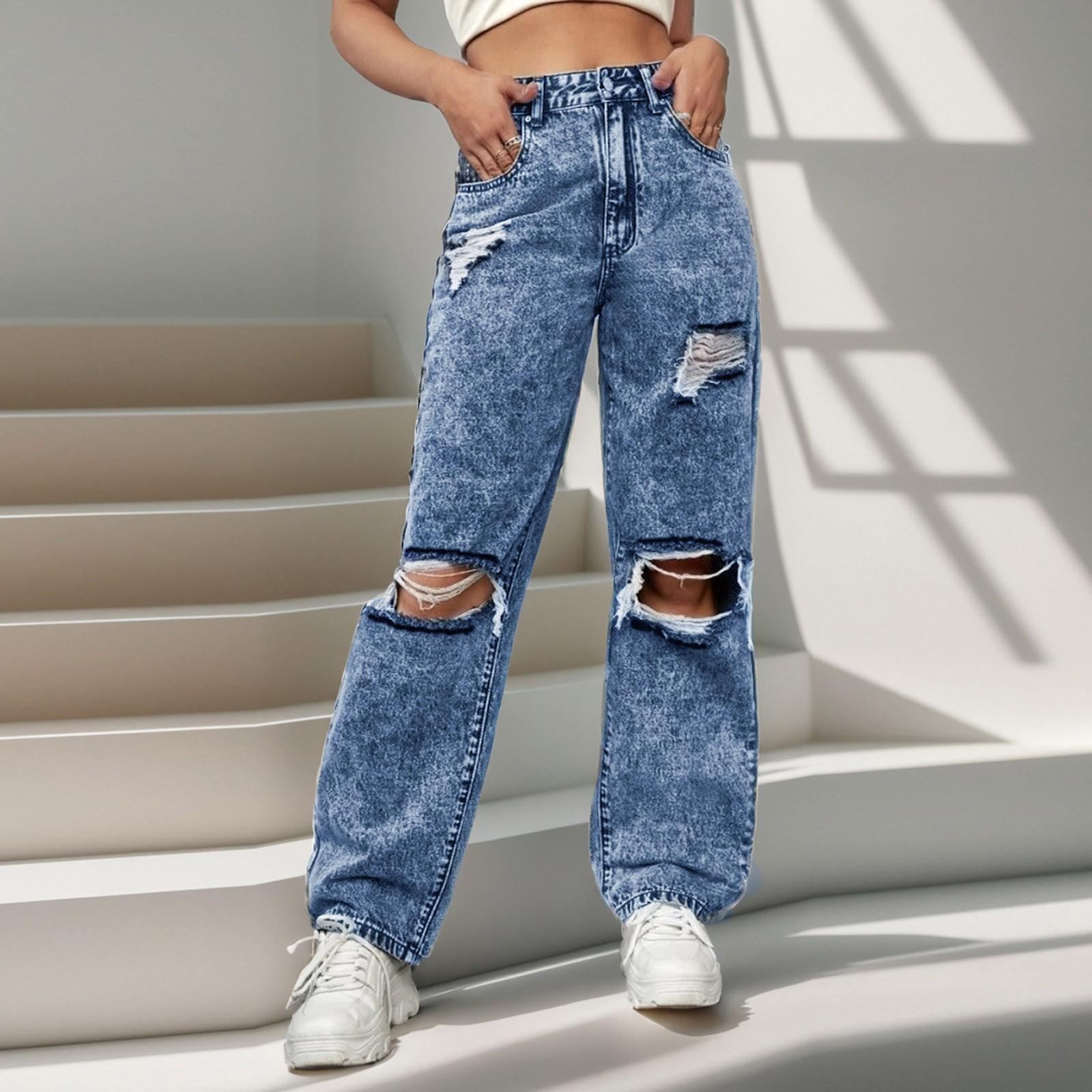 

Женские весенние винтажные свободные джинсы Женские плиссированные широкие брюки Брюки-стирки Вертикальные брюки S