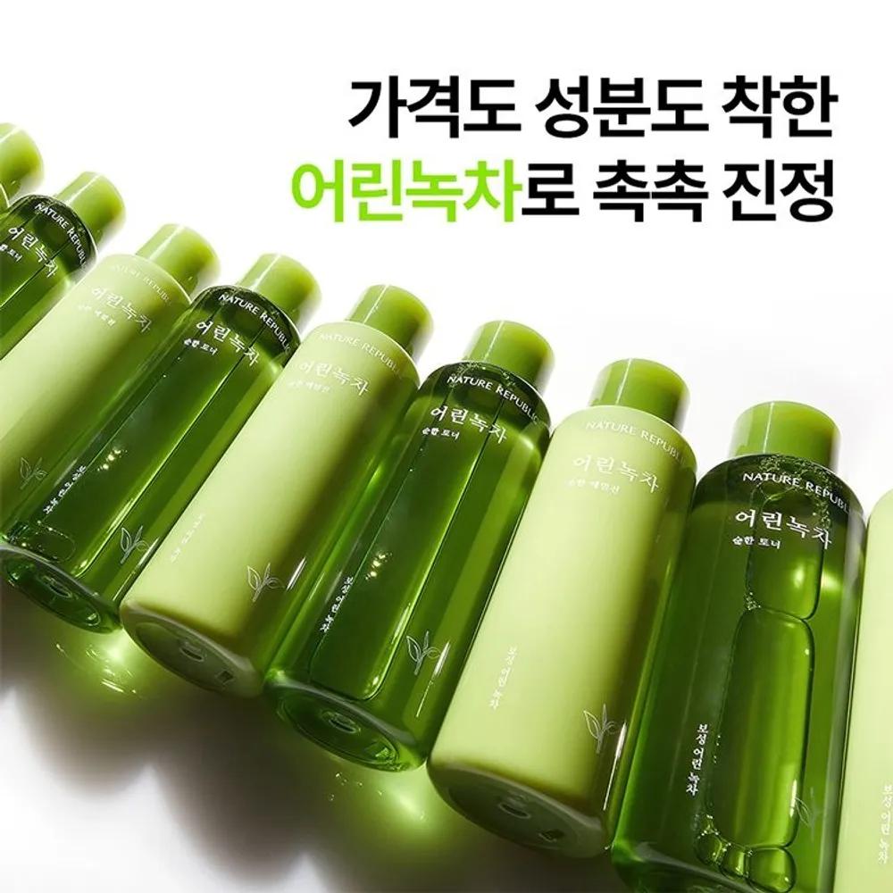 3-Piece Set Nature Republic Young Green Tea Mild Toner 155ml + Emulsion 155ml + Cream 55ml