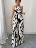 Zebra Striped Camisole Jumpsuit, Summer and Autumn Lace Up Wide Leg Pants, Queen Outfit
