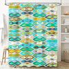 Brightly Colored Geometric Shower Curtain for Bathroom Decor Modern Waterproof Fabric with Hook Rings Set (Blue/White/Green)