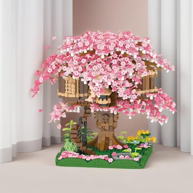 1680 Pieces of Small Pink Tree House Building Blocks Set Suitable for Halloween/Giving Day/Christmas/Easter/Day Gifts