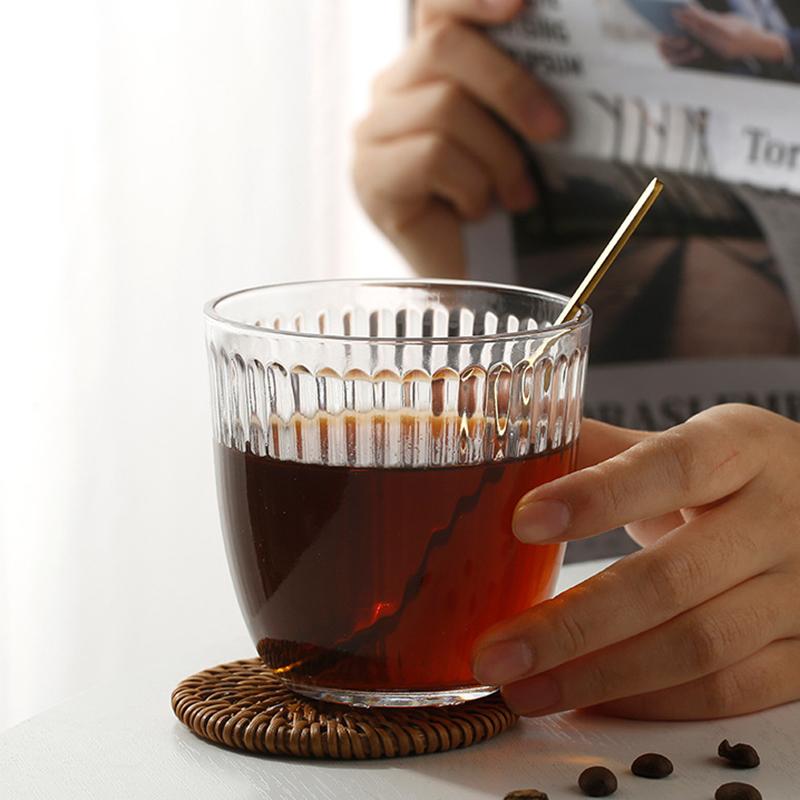 

Coffee Cups Luxury Coffee Mugs Glass Set Stripe Stackable Juice Milk Whiskey Cocktail Drinking Glasses Heat-Resistant Drinkware 1pcs