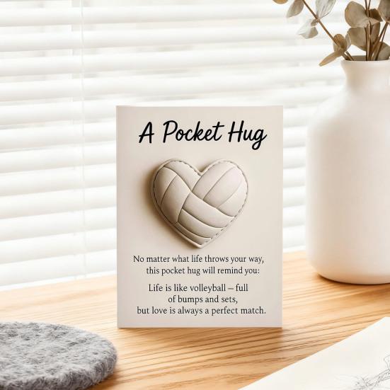 Volleyball Pocket Hug Heart-Shaped Volleyball Ornament with Inspirational Card Emotional Support Mini Pocket Hug Gifts for Sports Enthusiasts