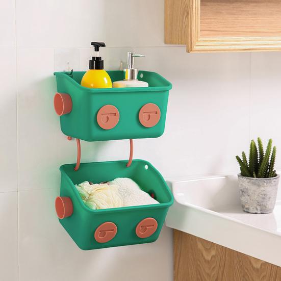 Puch-free Wall-mounted Hanging Vertical Storage Basket with Hooks Anti-slip Bathroom Kitchen Office Sundries Organizer