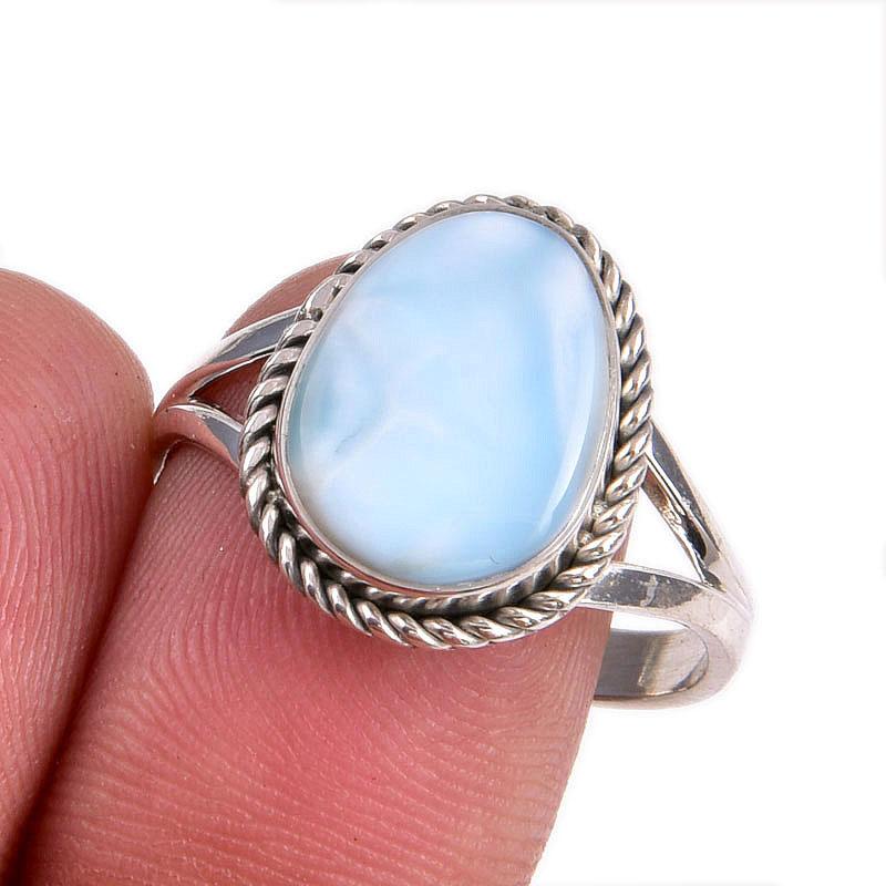 Natural Republic Larimar Drahokam 925 Sterlingové Stříbro Šperky Prsten Velikost 9.5 w2d87